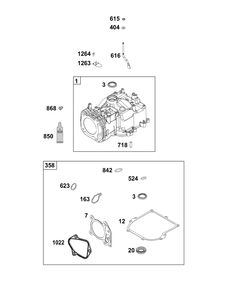 Cylinder Group Diagram and Parts List for 09P602-0121-H5 020000 - 09Z999 Briggs and Stratton Engine